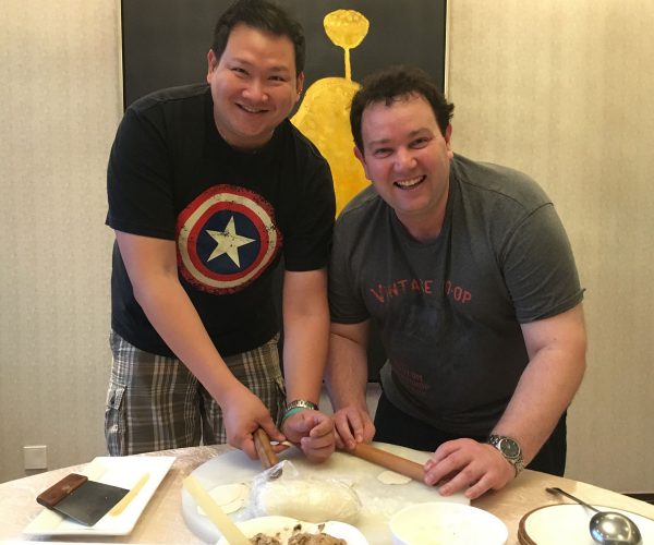 Making dumplings. Not good at it!